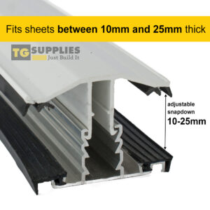 Rafter Supported TGlaze® Snapdown Glazing Bars for 10, 16 and 25mm Polycarbonate Sheets