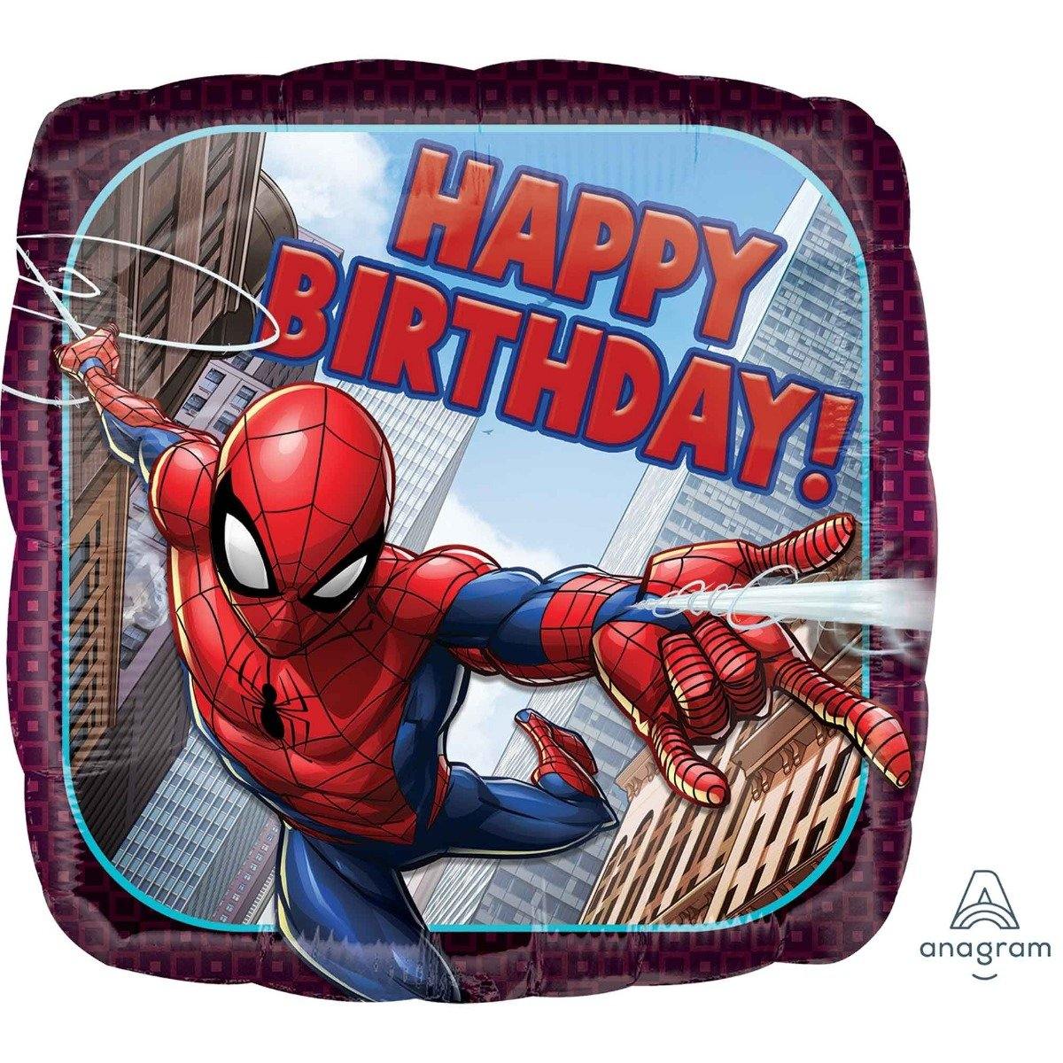 Spiderman HBD Sqaure Foil Balloon - 45cm | The Base Warehouse