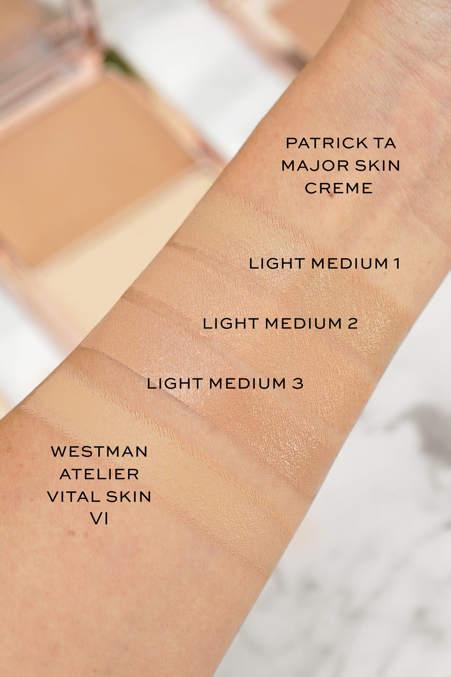 Patrick Ta Major Skin Creme Foundation and Finishing Powder Duo Light Medium 1, 2 and 3