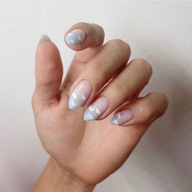 40 Fluffy Cloud Nails 2022 — Light Blue Cloud Tip Nail Design