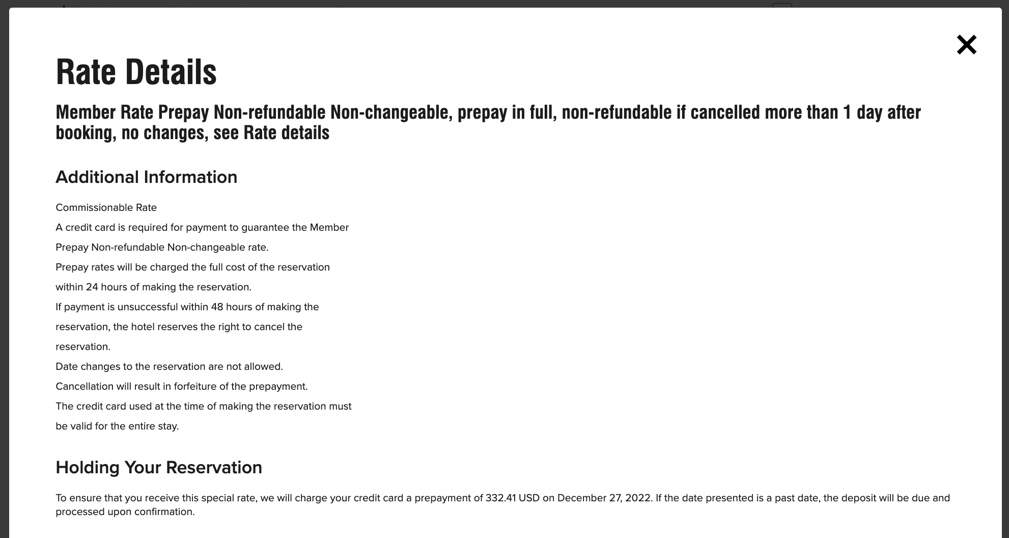 Rate Details W Hotel