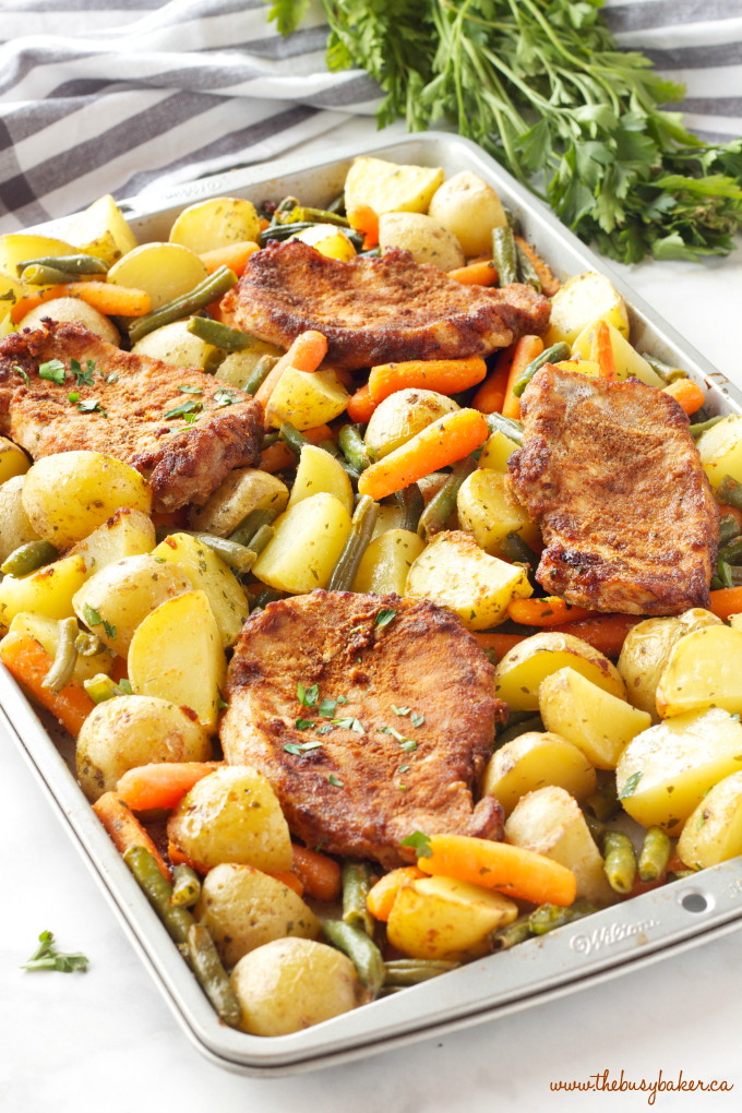 Easy Pork Chop Sheet Pan Dinner {Weeknight Meal} - The Busy Baker