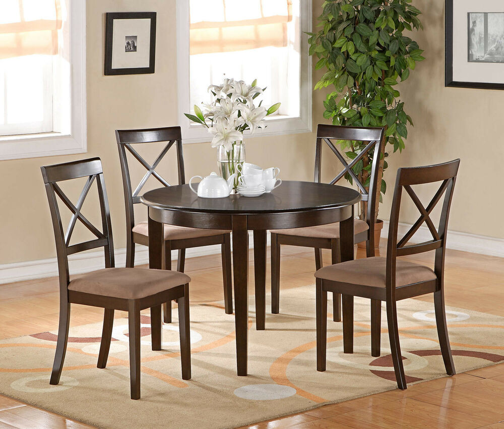 Small Round Kitchen Table Sets
 5PC SET ROUND DINETTE KITCHEN TABLE w 4 MICROFIBER