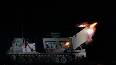 Pictured at night is the Guided Multiple Launch Rocket System (GMLRS) firing at Kirkcudbright Ranges. Army Reserve Royal Artillery Regiment has been firing one of the Army's most sophisticated weapons platforms, in the southwest of Scotland this week. Reserve soldiers from 101 Regiment Royal Artillery, based in Newcastle-upon-Tyne, fired the Guided Multiple Launch Rocket System (GMLRS) at Kirkcudbright Ranges on the Solway coast, in Dumfries and Galloway. This is the first time in the last 15 years, that the GMLRS has been fired in Scotland. The GMLRS is a self-propelled, armoured missile and rocket launcher, which can fire 12 rounds per minute to a distance of up to 180 miles. It is one of the Royal Artillery's most powerful weapons. The reservists, who only get to fire live MLRS very rarely, were doing so as part of their Annual Deployment Exercise, which sees them practice all of their basic soldier and specialist Artillery skills for two weeks. This is in addition to the training they get on Drill Nights at their Army Reserve Centres, and on weekend exercises and deployments.