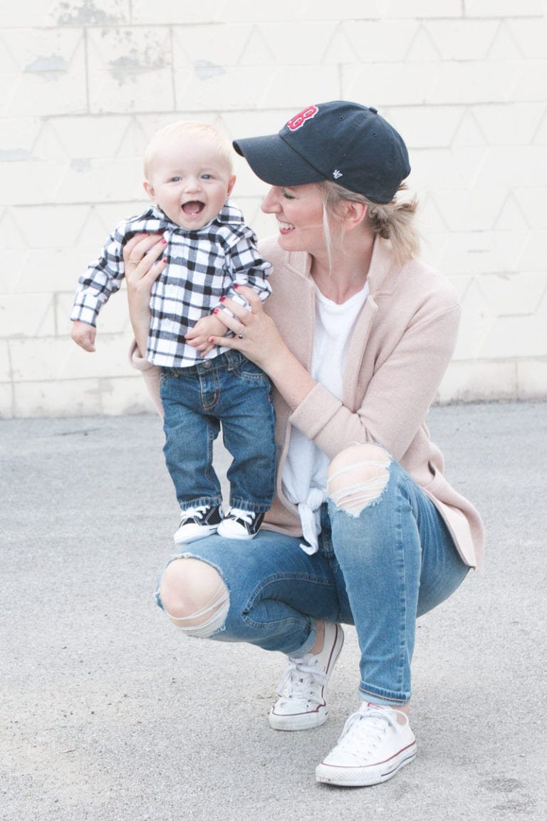 Mom and baby posing for fall