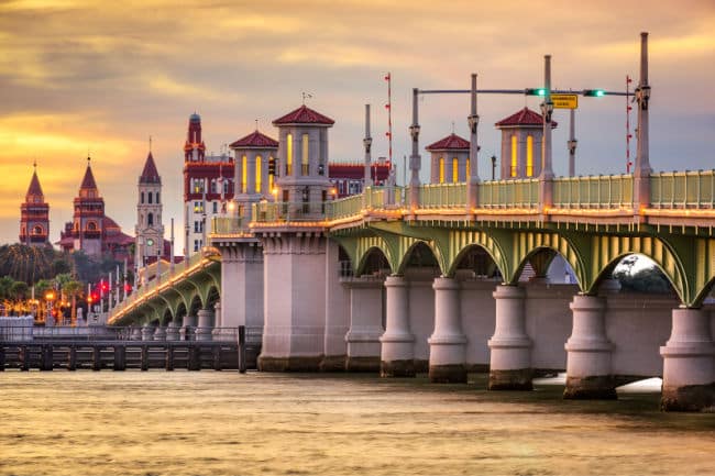 Lion Bridge St. Augustine Nights of Lights at Sunset