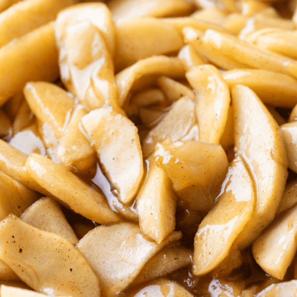 close up of apple pie filling