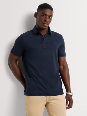 Fabiani Men's Plain Navy Mercerized Polo Golfer