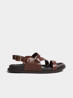 Fabiani Men's Brown Leather Multi Cross Over Sandal