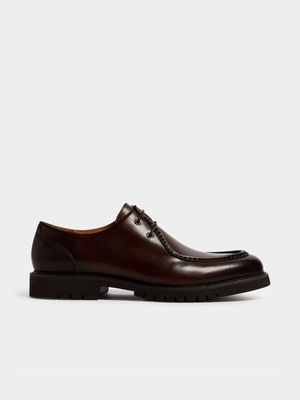 Fabiani Men's Brown Burnished Apron Toe Derby