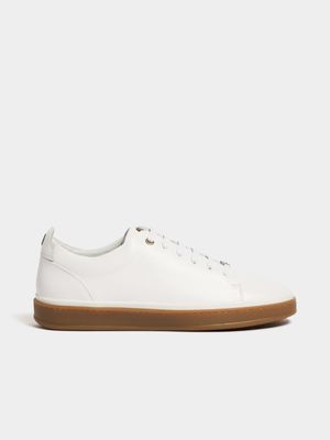 Fabiani Men's White Leather Gum Sole Court Sneaker