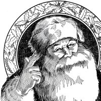 black and white santa with holly frame clipart