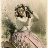 Victorian lady flowers hair hat image