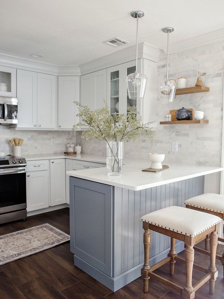 gray peninsula small kitchen