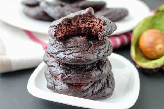 A stack of fudgy avocado cookies.