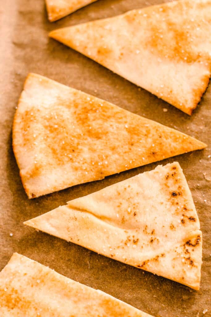 a tray of oven baked pita chips.