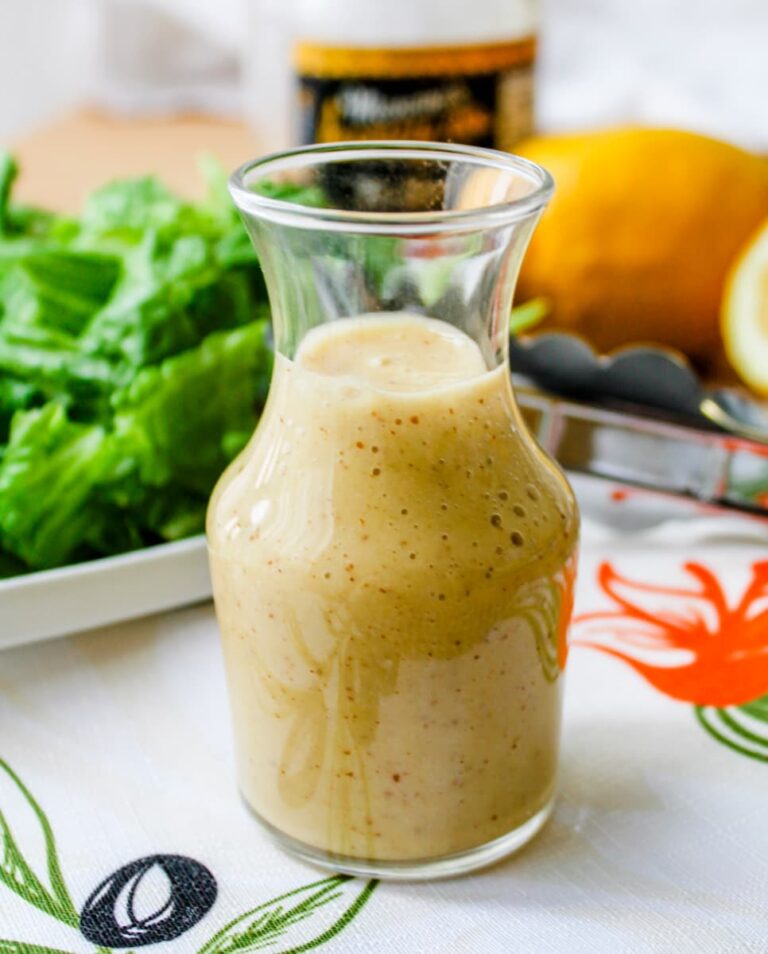 a jar of honey mustard vinaigrette dressing.