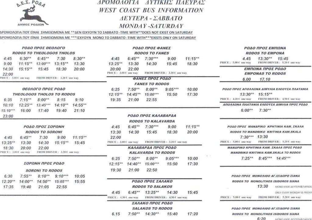 Buses On Rhodes Timetable