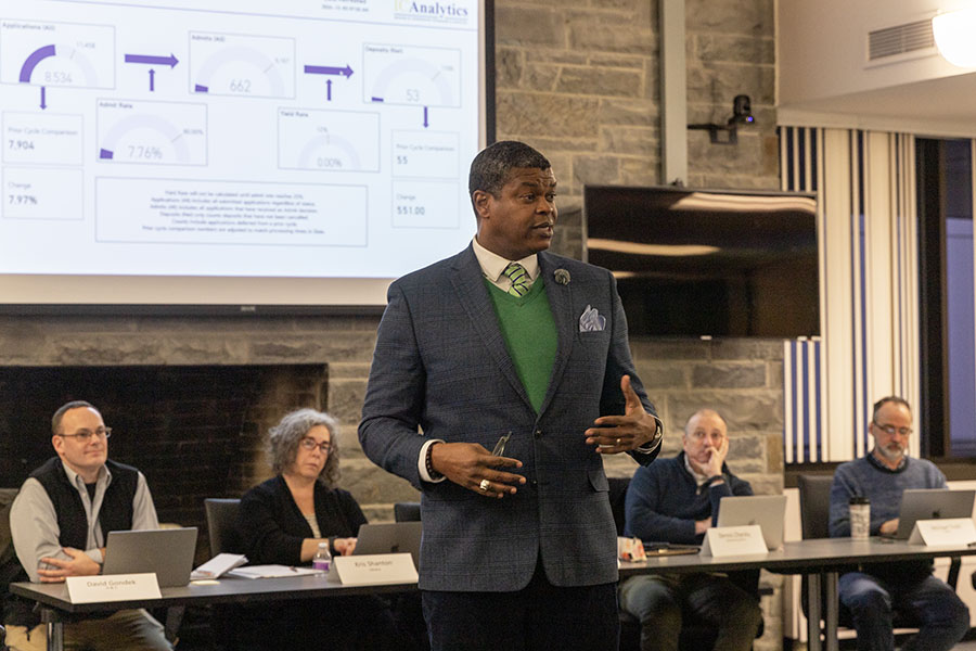 Rakin "Rock" Hall, vice president for Enrollment Management and Student Success, spoke with the Faculty Council Dec. 3 about combatting the college's budget deficit.