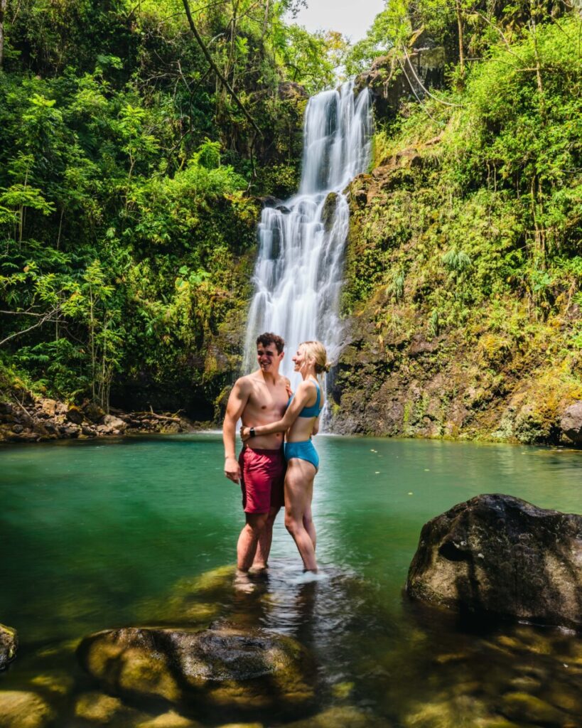 Waterfall stop along the road to Hana in Maui