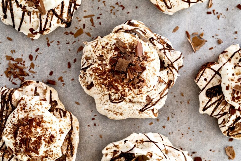 Chocolate Swirl Pavlova’s with Whipped Cream + Chocolate Shavings