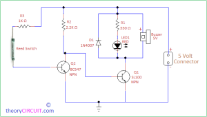 Door Open Alarm Circuit using Reed switch