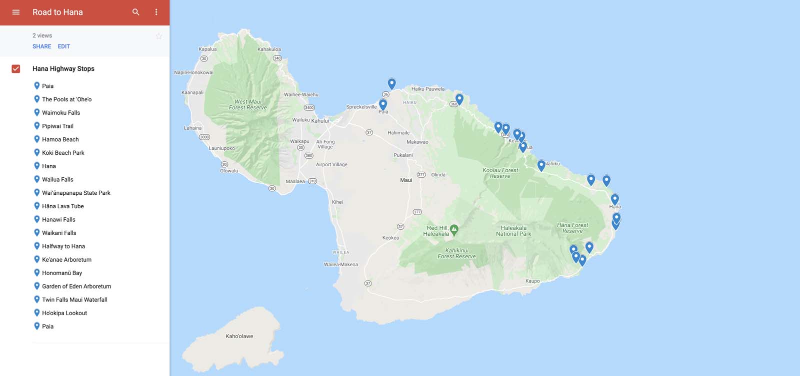 Road To Hana Map