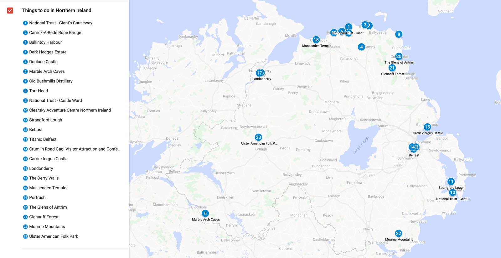 best things to do in northern ireland map