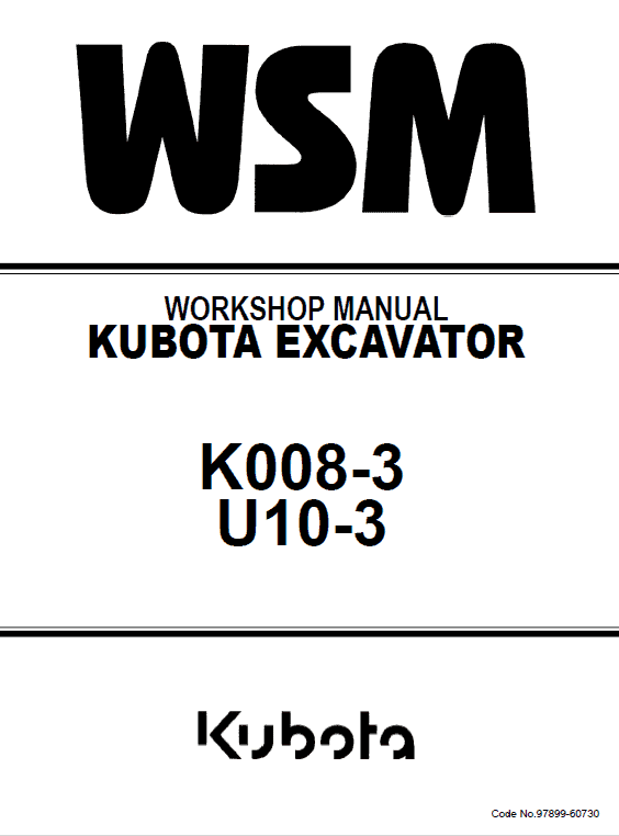 Kubota K008-3, U10-3 Excavator Workshop Service Manual