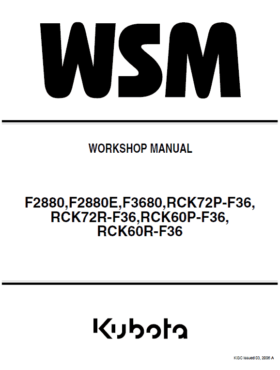 Kubota F2880, F2880e, F3680 Front Mower Workshop Manual