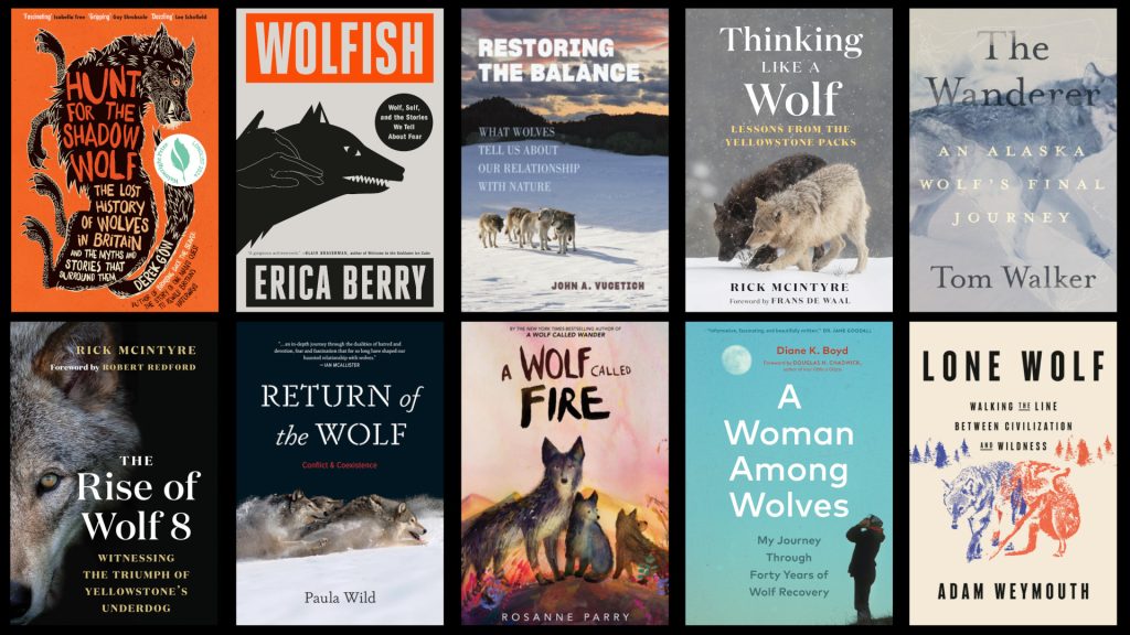 collage of wolf book covers