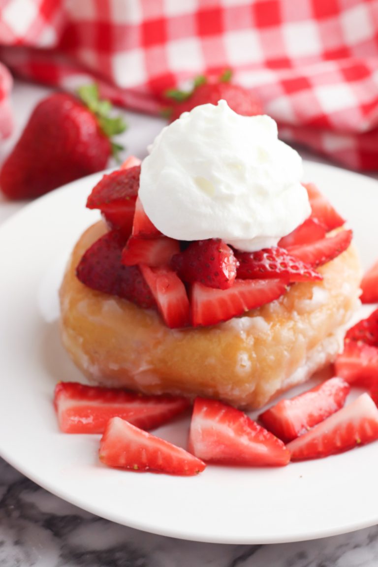 Air Fryer Strawberry Shortcake Donut on a plate