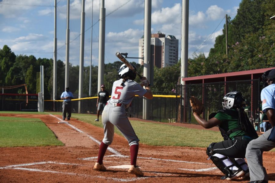 Junior Hannah Palep gets into her stance in a 27-9 win against Drew Charter School on Aug. 18.