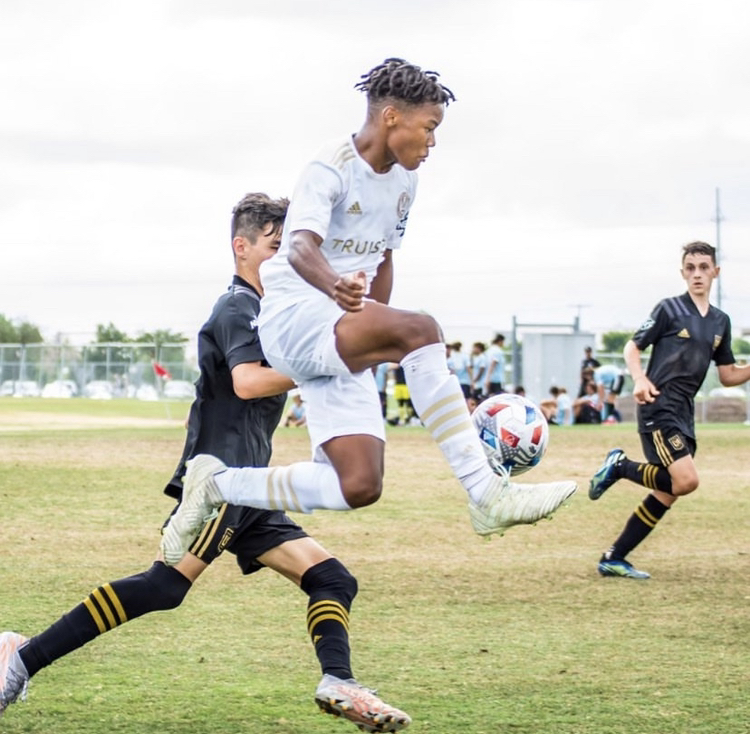 Hadley settles the ball against the Los Angeles Football Club.