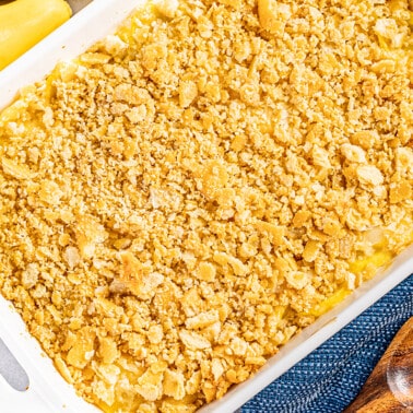 Overhead view of squash casserole.