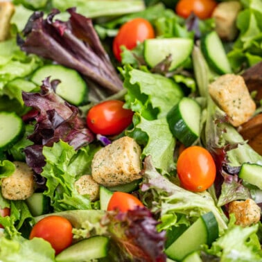 Close up view of a side salad in a serving bowl.