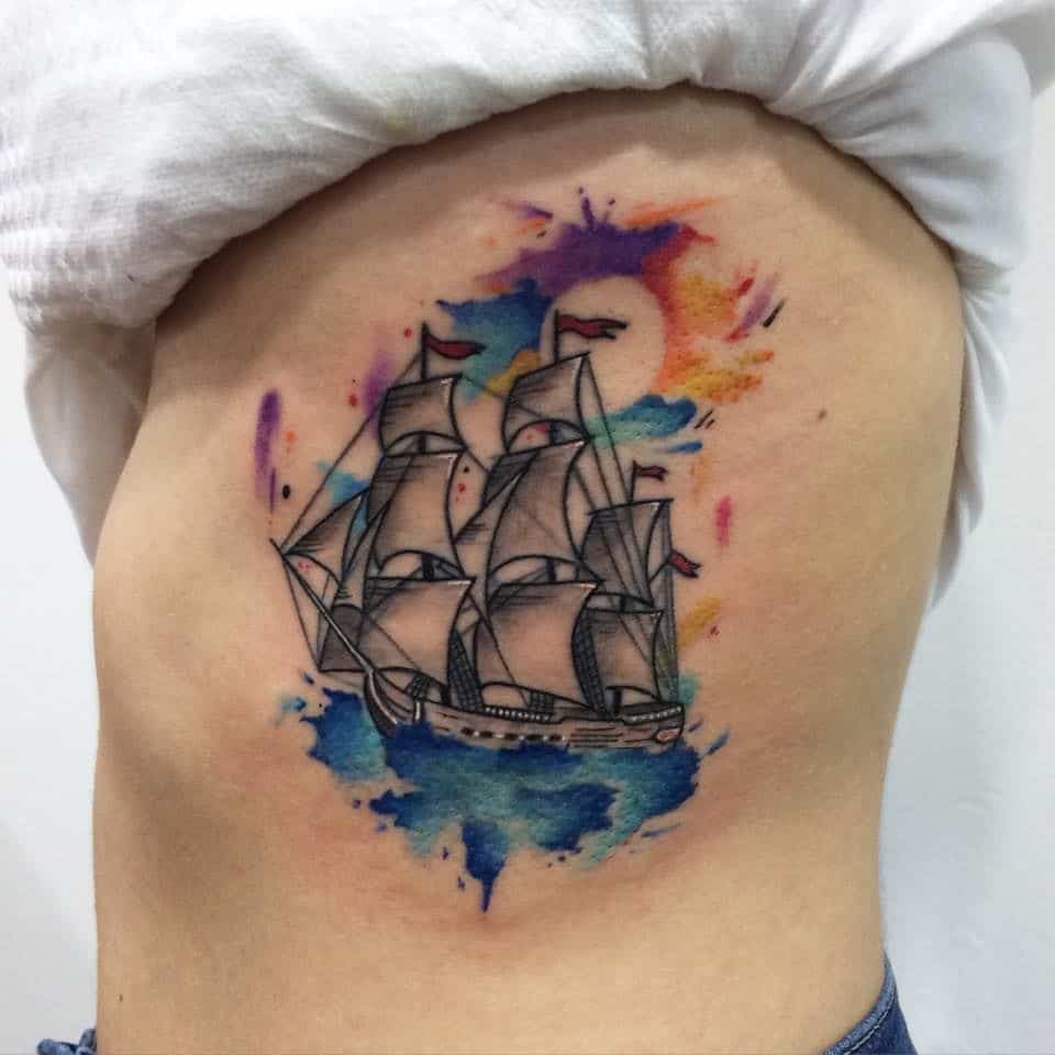 watercolor boat tattoo