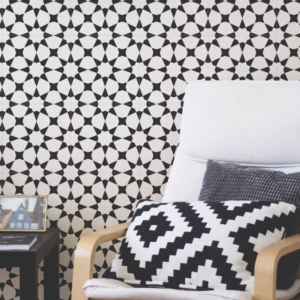 black and white pinted rangoli moroccan tile