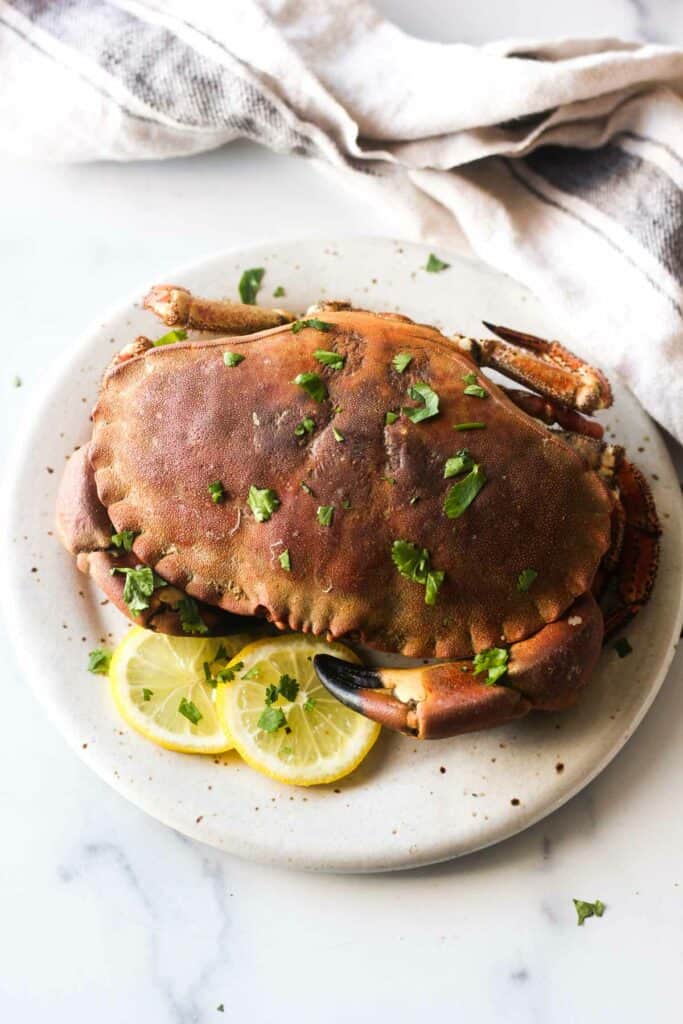 seafood dinner served on the plate