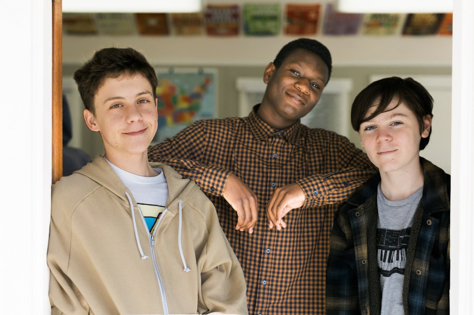 HS bungalow doorway boy students