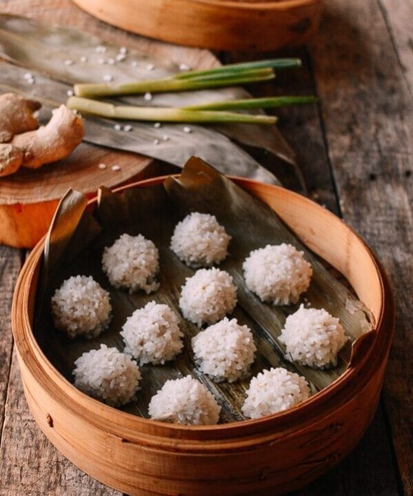 Chinese Pearl Meatballs with Sticky Rice, by thewoksoflife.com