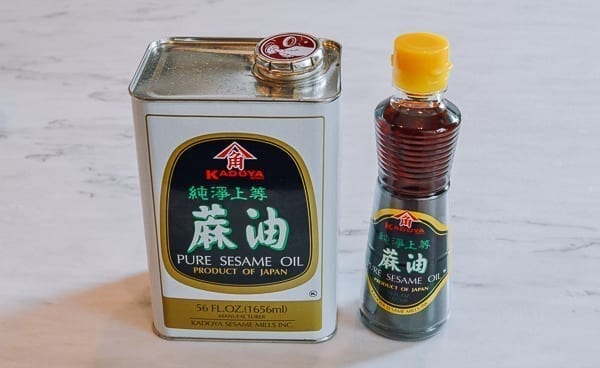 Kadoya sesame oil in bulk and small bottle, thewoksoflife.com