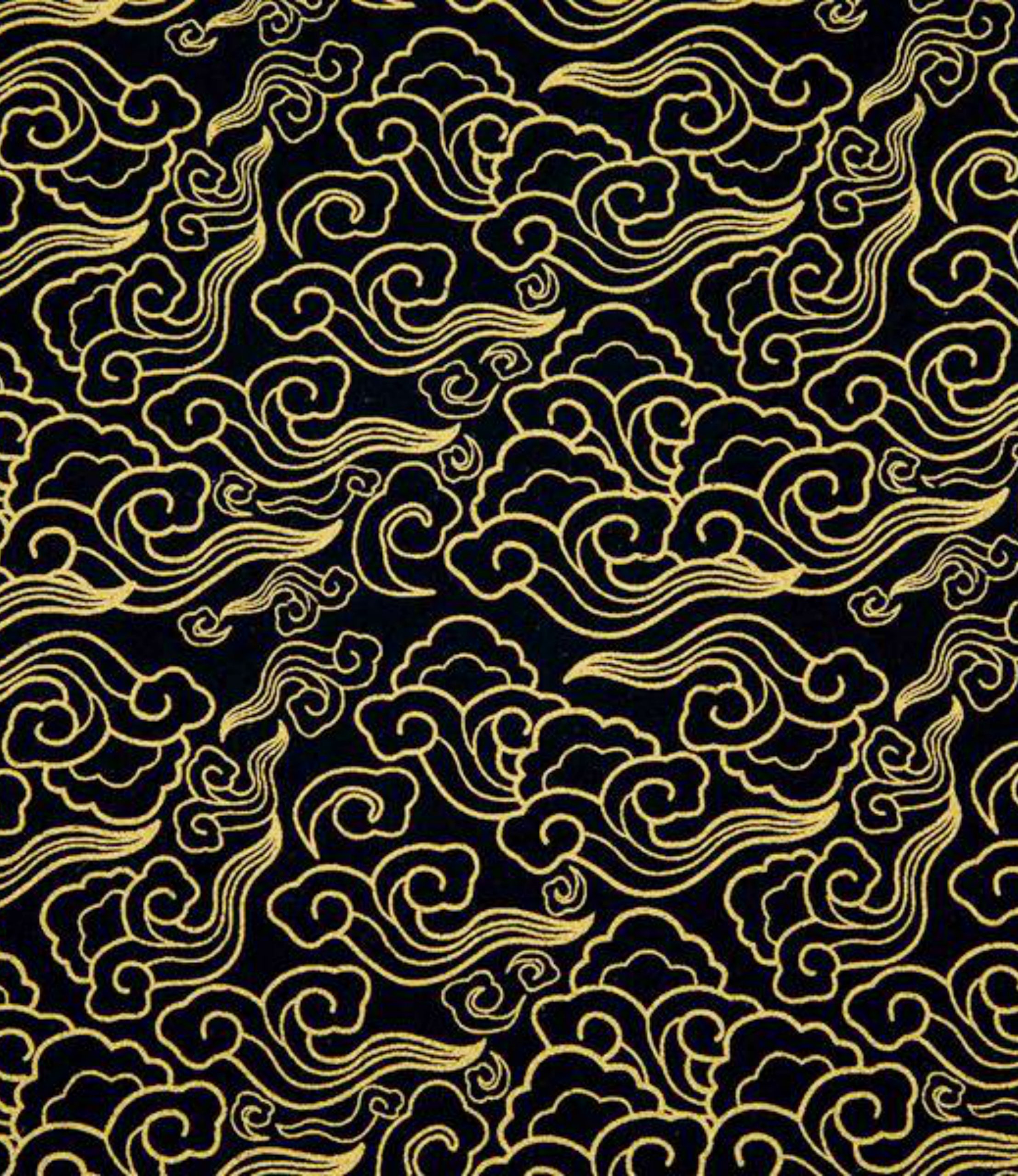 100% Cotton Japanese Gilded Fabric Golden Foil Waves on Navy Blue