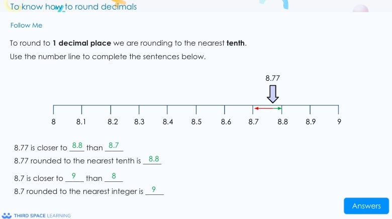 decimals on a number line