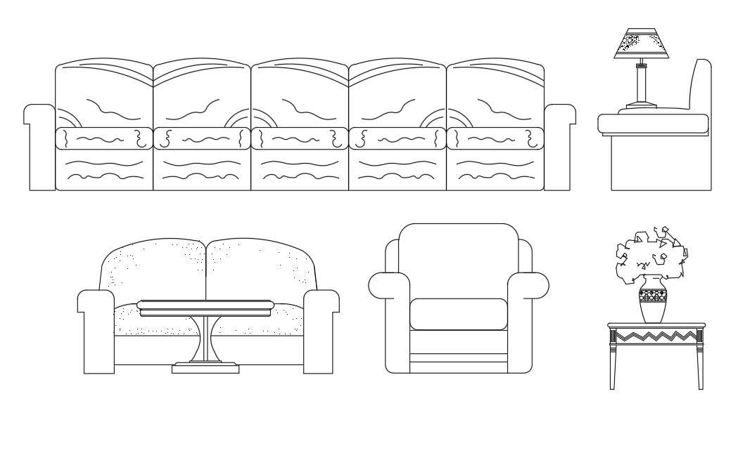 Multiple Dynamic Sofa Set Elevation Blocks Cad Drawing Details Dwg File ...