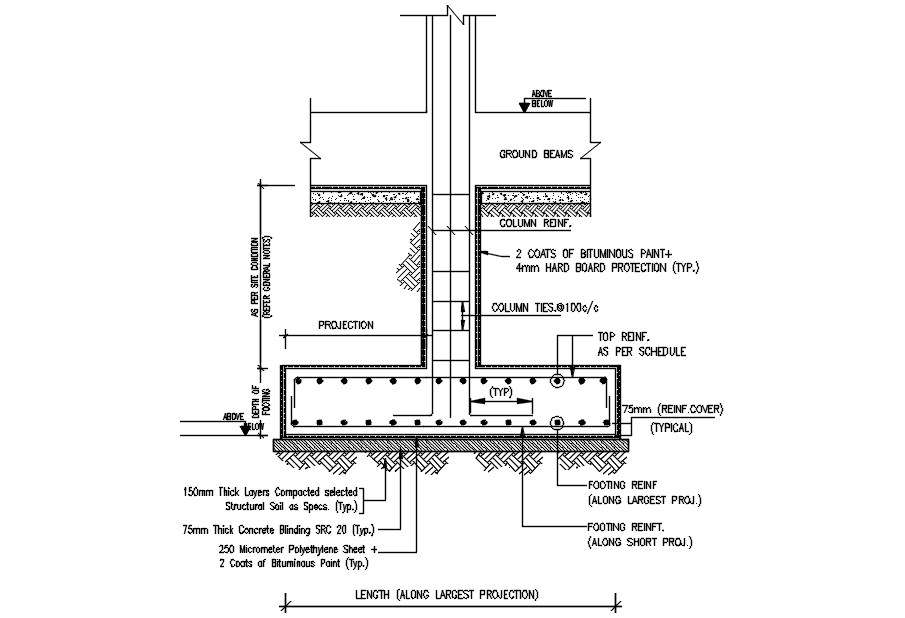 Footing Foundation Plan Autocad File Cadbull