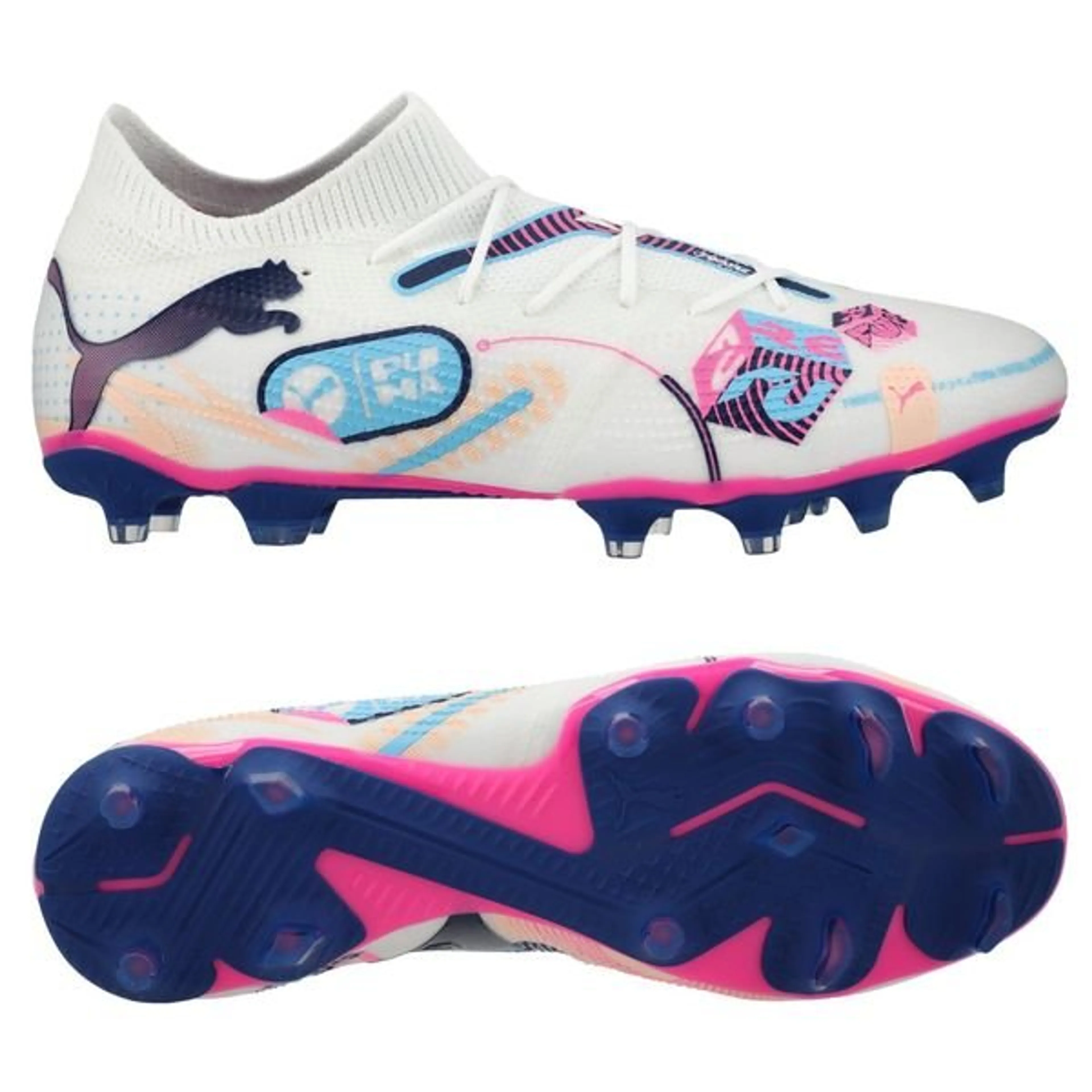 PUMA Future 7 Match FG/AG Volume Up - White/Luminous Blue/Poison Pink/Fizzy Melon/Bluemazing