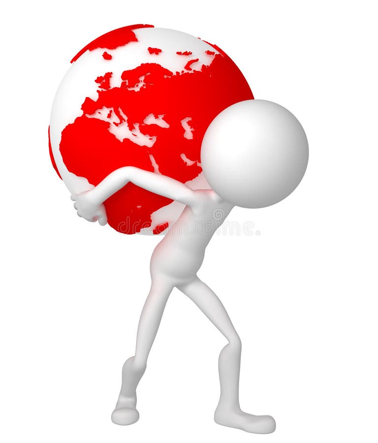 3d man holding earth globe on his shoulders