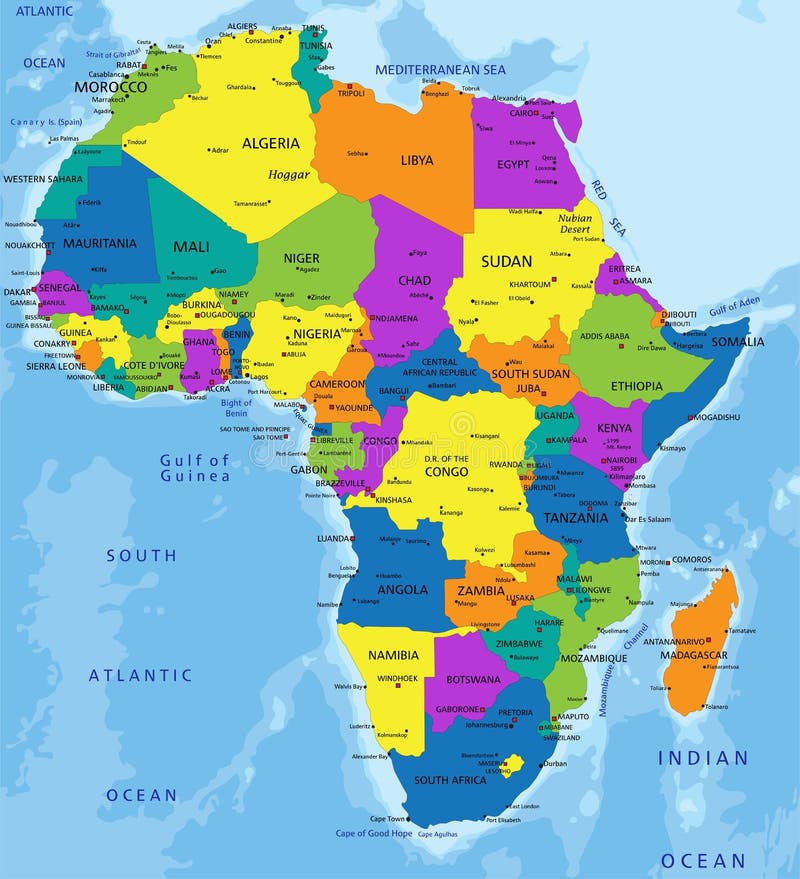 Colorful Africa Political Map with Clearly Labeled, Separated Layers ...