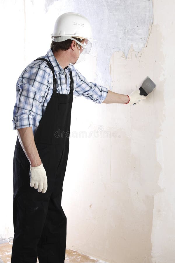 Plasterer at Indoor Wall Work Stock Image - Image of palette, lute ...